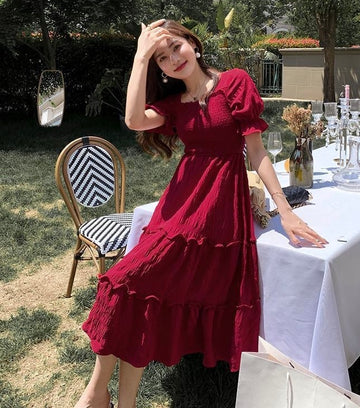 Solid Frill Trim Dress